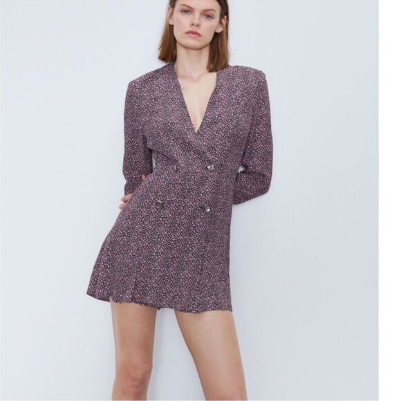 ZARA FLORAL PRINTED JUMPSUIT BLAZER - Picture 4 of 10